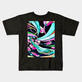 1980s Groovy turquoise hot pink abstract vintage floral Kids T-Shirt